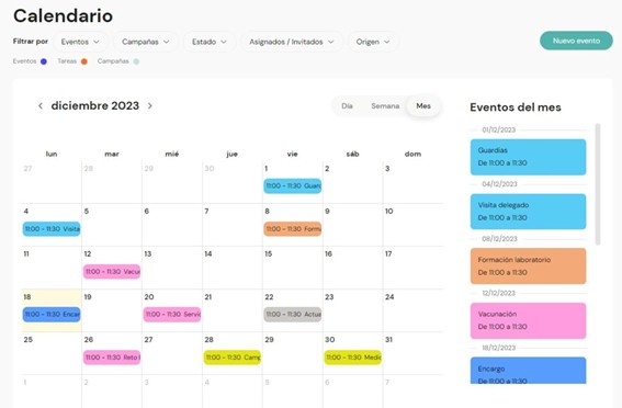 Captura de pantalla del calendario interno de la Intranet MV de Media for Value, usado para la planificación de tareas del equipo.